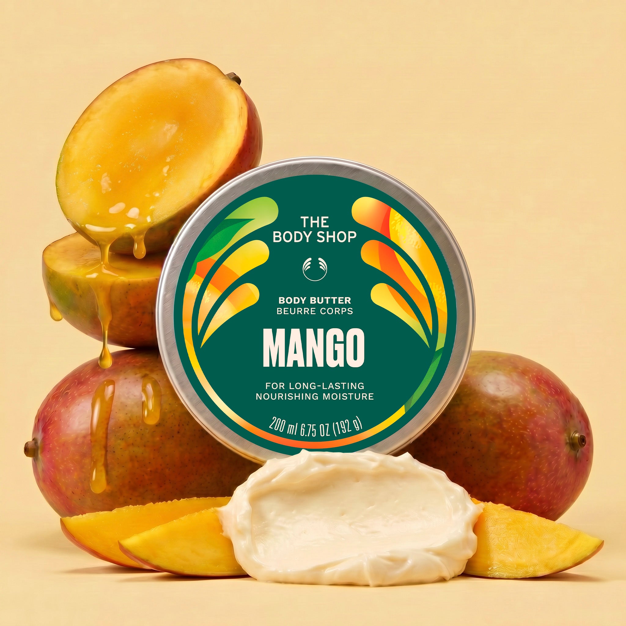 Mango Body Butter, opin krukka með hráefnum