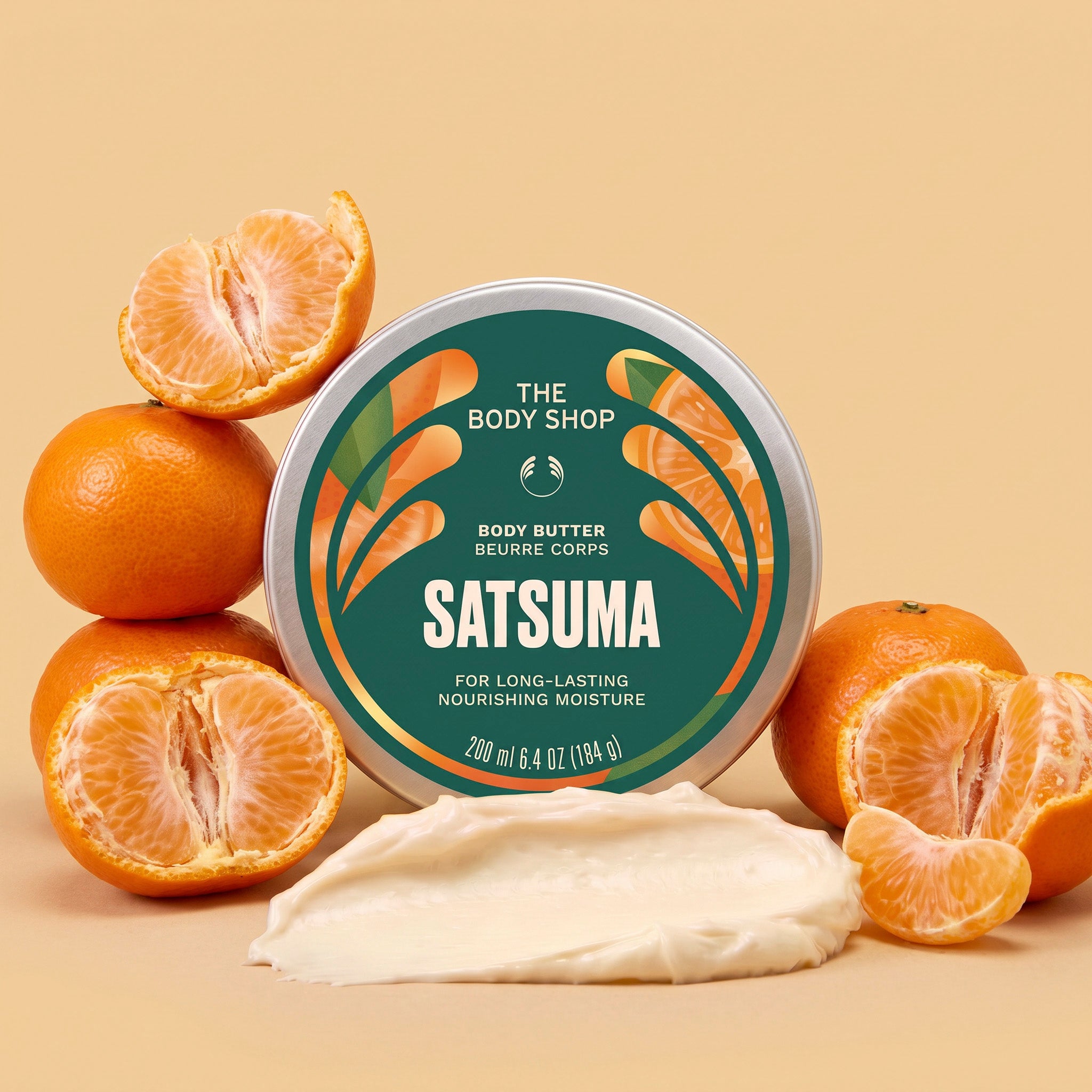 Satsuma Body Butter, opin krukka með hráefnum
