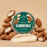 Almond Milk Body Butter, opin krukka með hráefnum