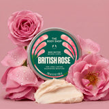 British Rose Body Butter, opin krukka með hráefnum