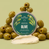 Olive Body Butter, opin krukka með hráefnum